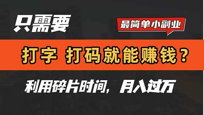 (14673期)只需要打字,打码,就能赚钱?简单的赚钱小副业,利用碎片时间,月入过万-网赚客广场