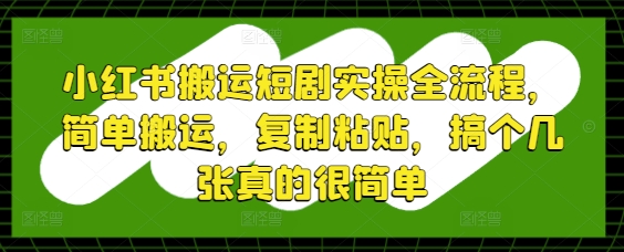 小红书搬运短剧实操全流程，简单搬运，复制粘贴，搞个几张真的很简单-网赚客广场